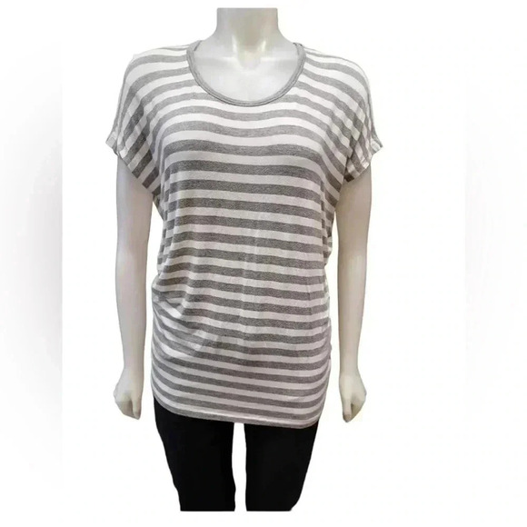 Michael Kors Grey & White Striped Tee Shirt Size Small - Picture 1 of 8